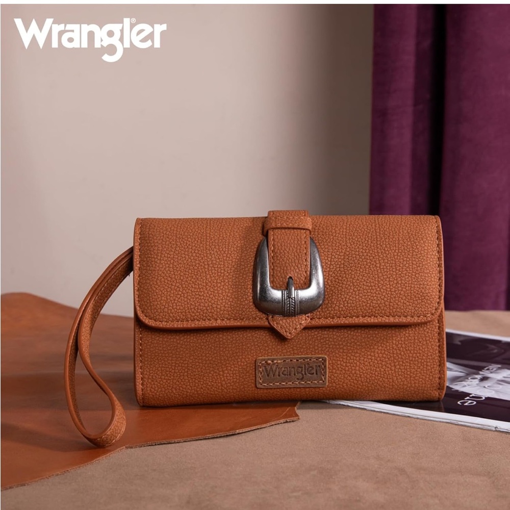 Wrangler Brown Leather Wristlet Clutch